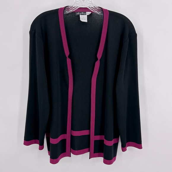 Ming Wang Sweaters - Ming Wang Cardigan Open Front Black Raspberry Border Size L
